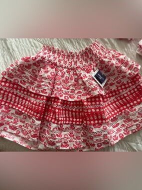 Target x roller rabbit Red & White Patterned Tiered Skirt mini block print